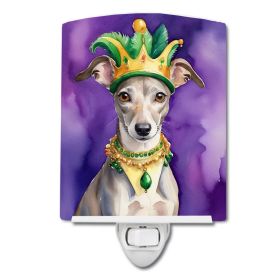 NEW Whippet King of Mardi Gras Ceramic Night Light Compact, UL-Certified, Ideal for Bedroom, Bathroom, Nursery, Hallway, Kitchen, 6x4x3, Multicolor