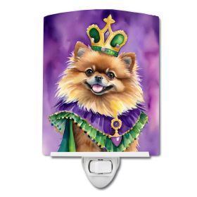 NEW Pomeranian King of Mardi Gras Ceramic Night Light Compact, UL-Certified, Ideal for Bedroom, Bathroom, Nursery, Hallway, Kitchen, 6x4x3, Multicolor