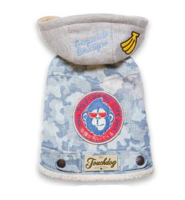 TouchdogOutlaw Designer Embellished Retro-Denim Pet Dog Hooded Jacket Coat (Color: Blue, size: medium)